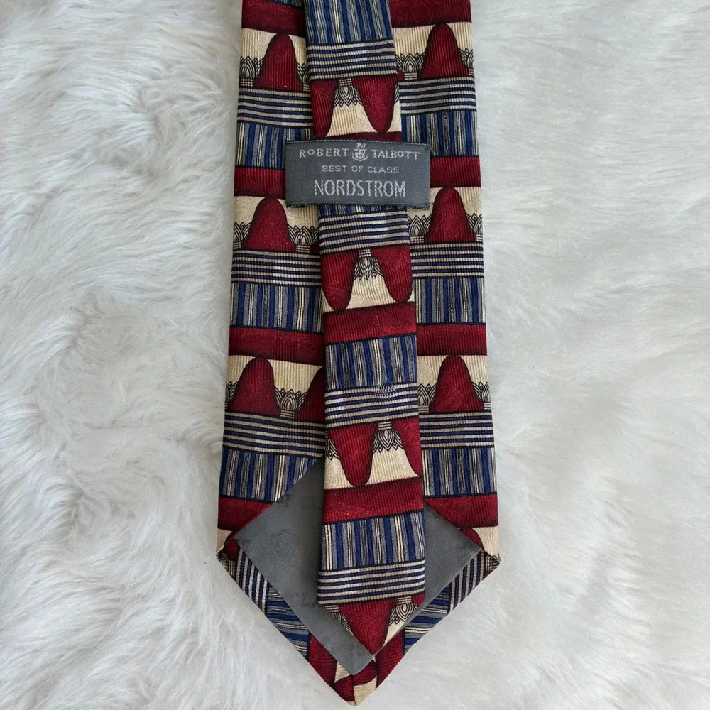 Robert Talbott Best of Class Nordstrom Silk Tie Burgundy Navy Blue Geometric 90s